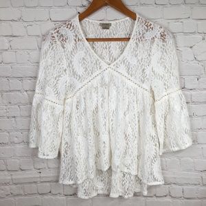 Anthropologie Anama lace bell sleeve top